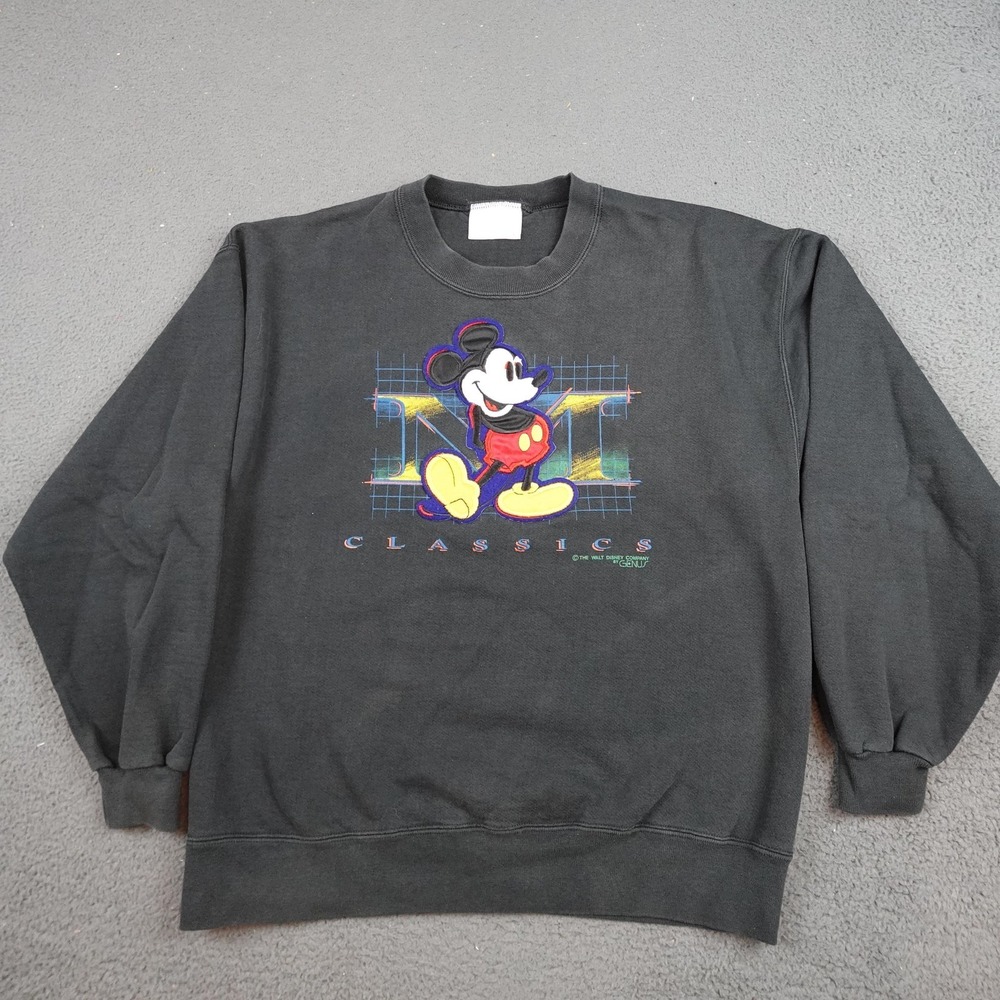 Vintage Genus Mickey Mouse Sweatshirt Mens Large Black Disney Graphic 90s